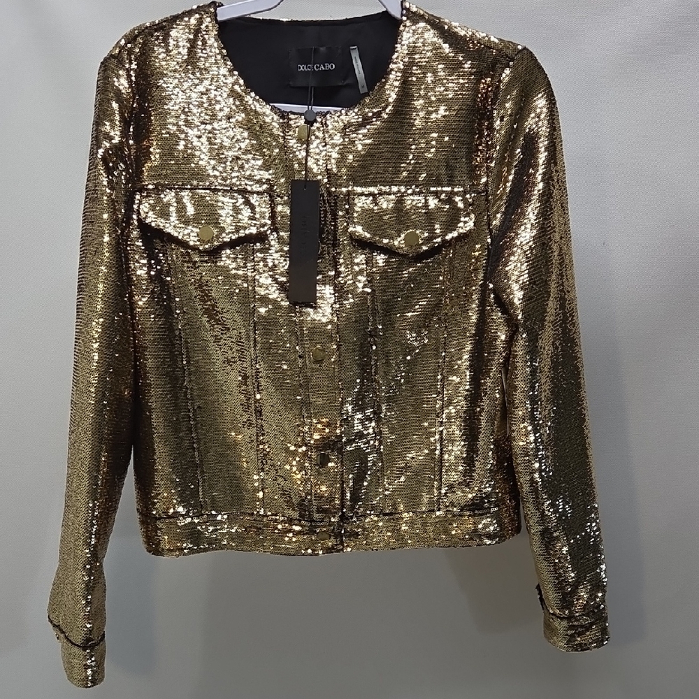 Dolce Cabo Metallic Gold Sequin Blazer